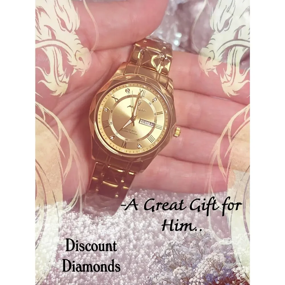 Men's Gold Face and Gold Band Poedagar Quartz Watch with Stainless Steel Band